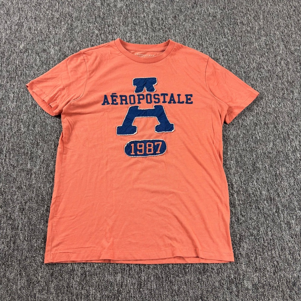 Y2K Aeropostale Preppy Embroidered Single Stitch Orange Graphic T-Shirt Medium